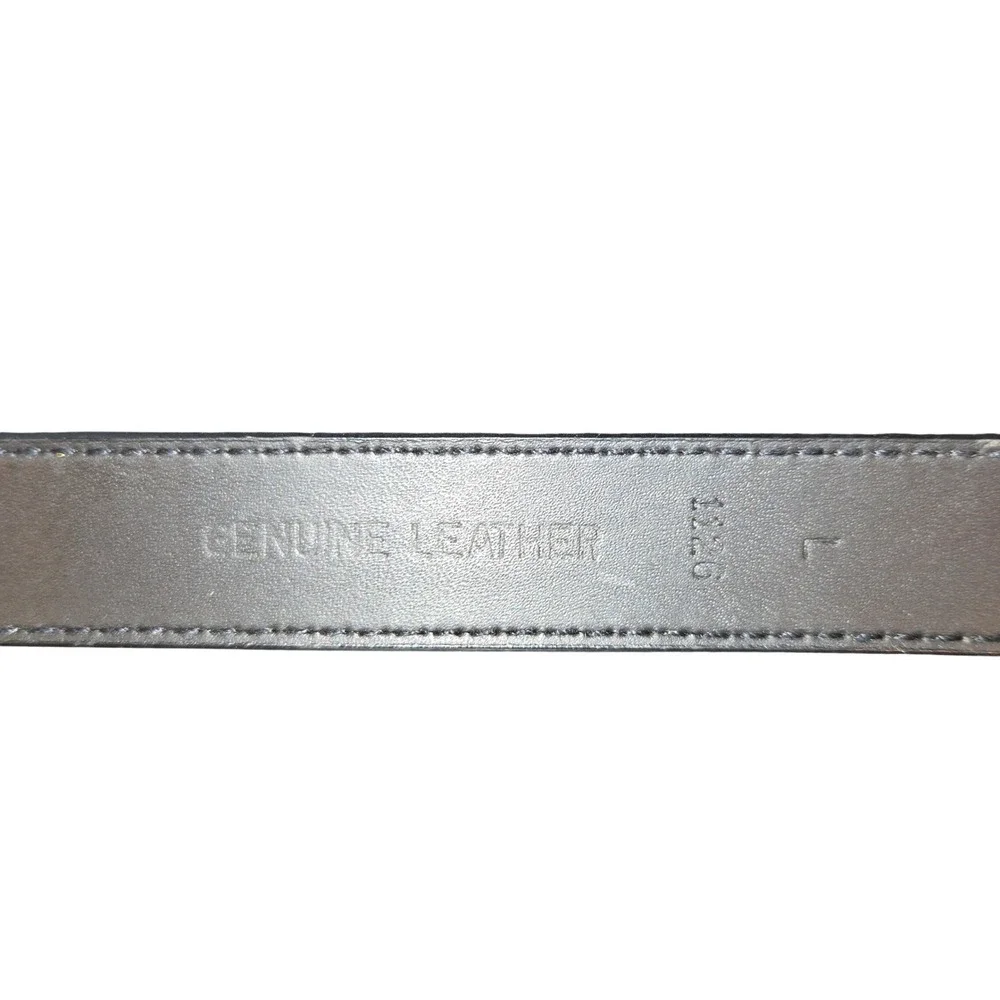 Etienne Aigner Belt Women Large Black Leather Silver Buckle Contrast Stitch 1126